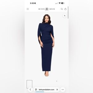 Betsy & Adam Elegant One Shoulder Blue Gown